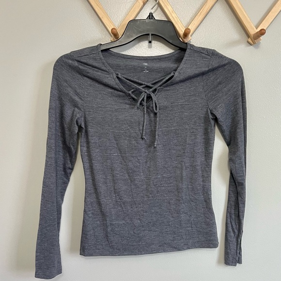 Gray Lace Up Long Sleeve Top small - Picture 1 of 5